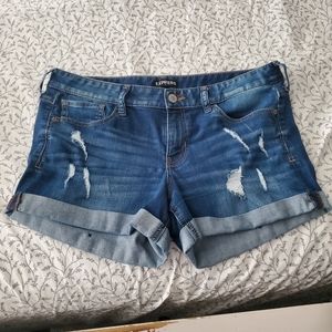 Express jean shorts- rolled hem distressed midi sz 14 3' inseam
